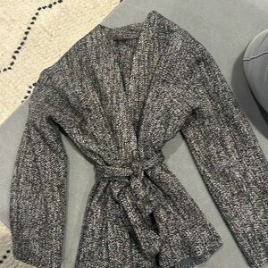 Tweed wrap collarless blazer jacket with side pockets